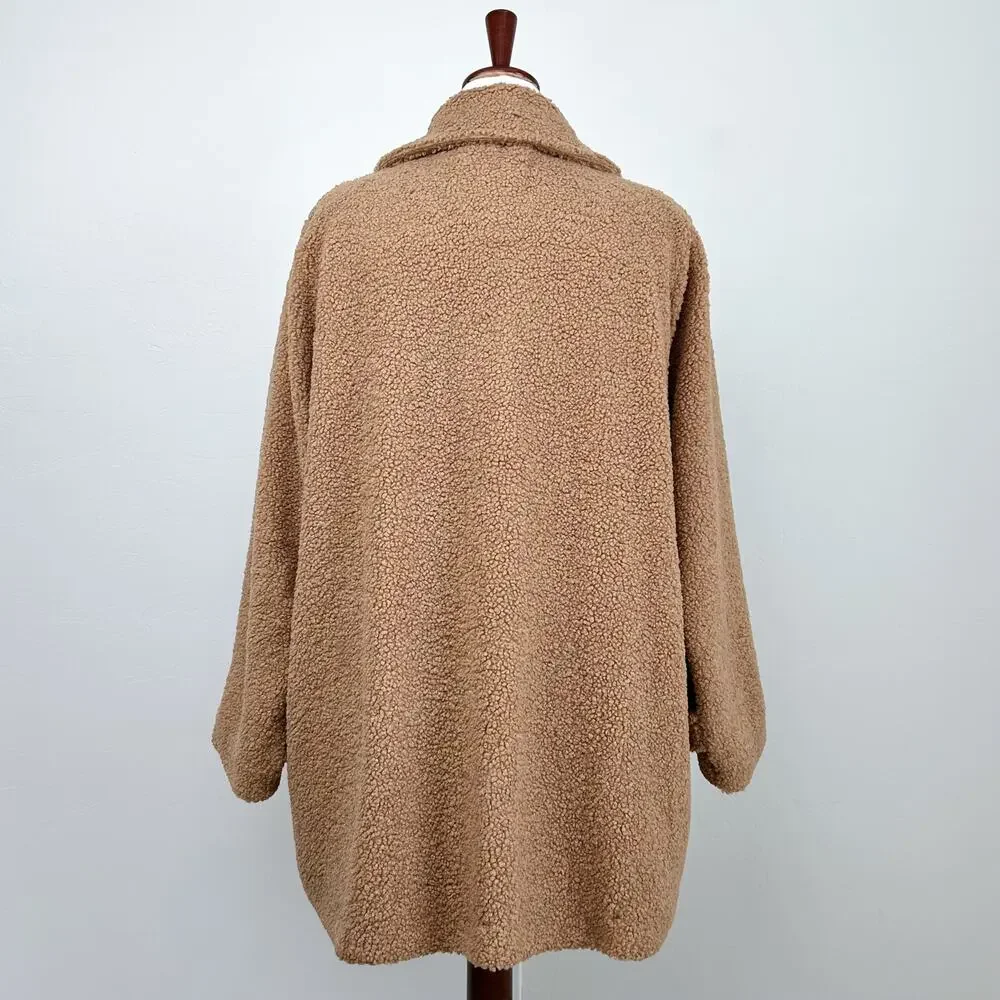 Draper's & Damon's 2X Tan Brown Soft Teddy Sherpa Button-Up Long Coat NWT